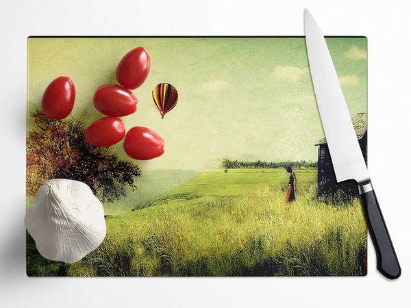 Hot Air Balloon Ride In The Countryside Glass Chopping Board