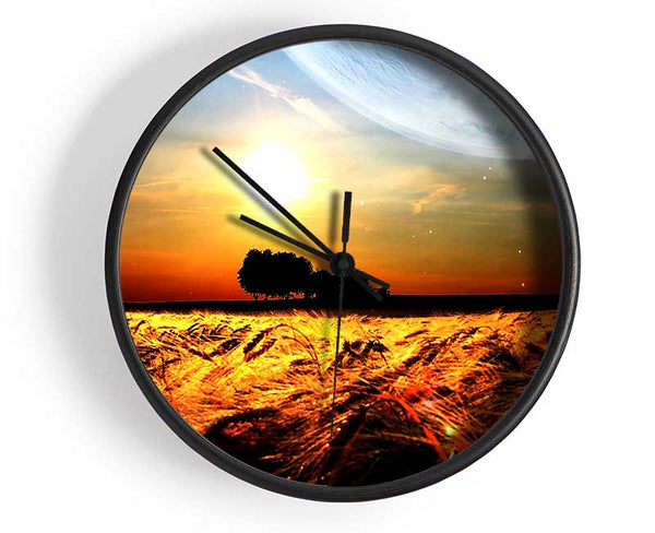 Fields Wheat In The Planets Golden Sun Clock - Wallart-Direct UK