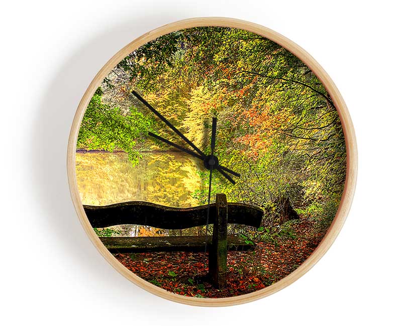 Empty Bench In Fall Scene Clock - Wallart-Direct UK