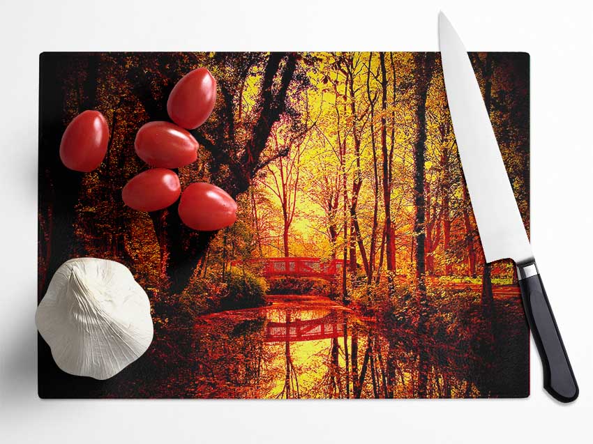 Park Bridge Autumn Glass Chopping Board