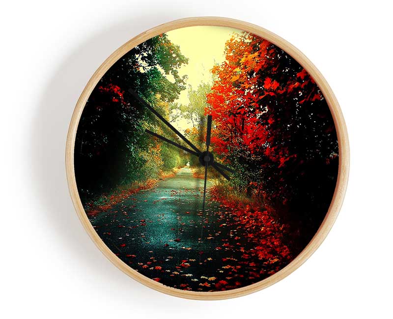 Red Trees On The Autumn path Clock - Wallart-Direct UK