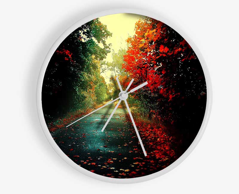 Red Trees On The Autumn path Clock - Wallart-Direct UK