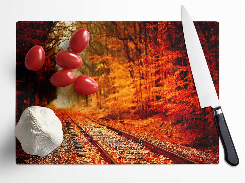 Autumn Railway Glass Chopping Board