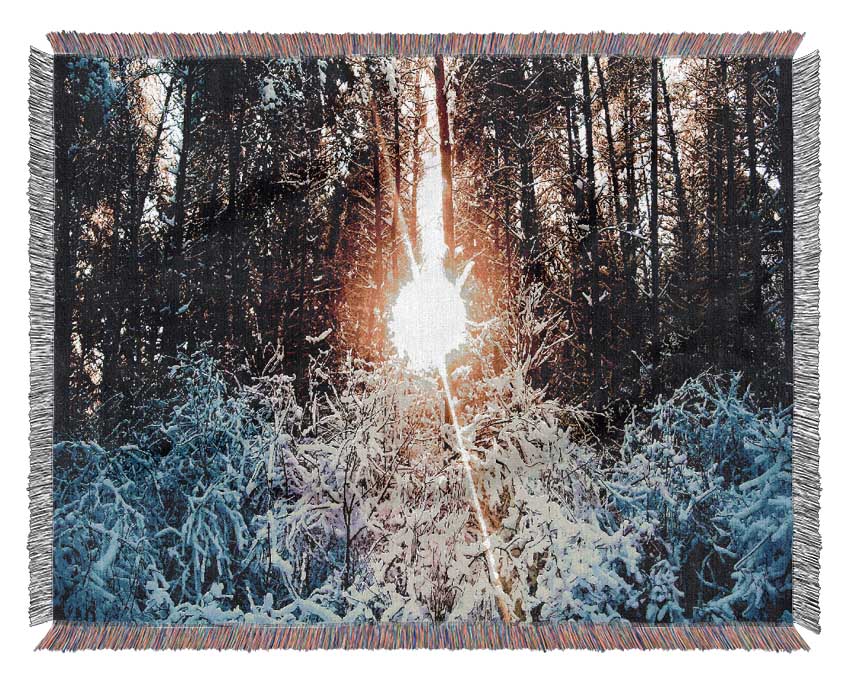 Sunlight Through Trees Winter Woven Blanket