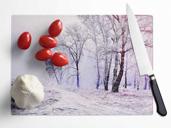 Beautiful Snowy Forest Glass Chopping Board