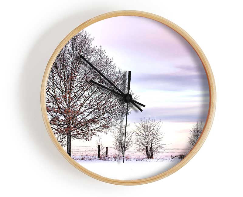 Trees And Fence Winter Clock - Wallart-Direct UK