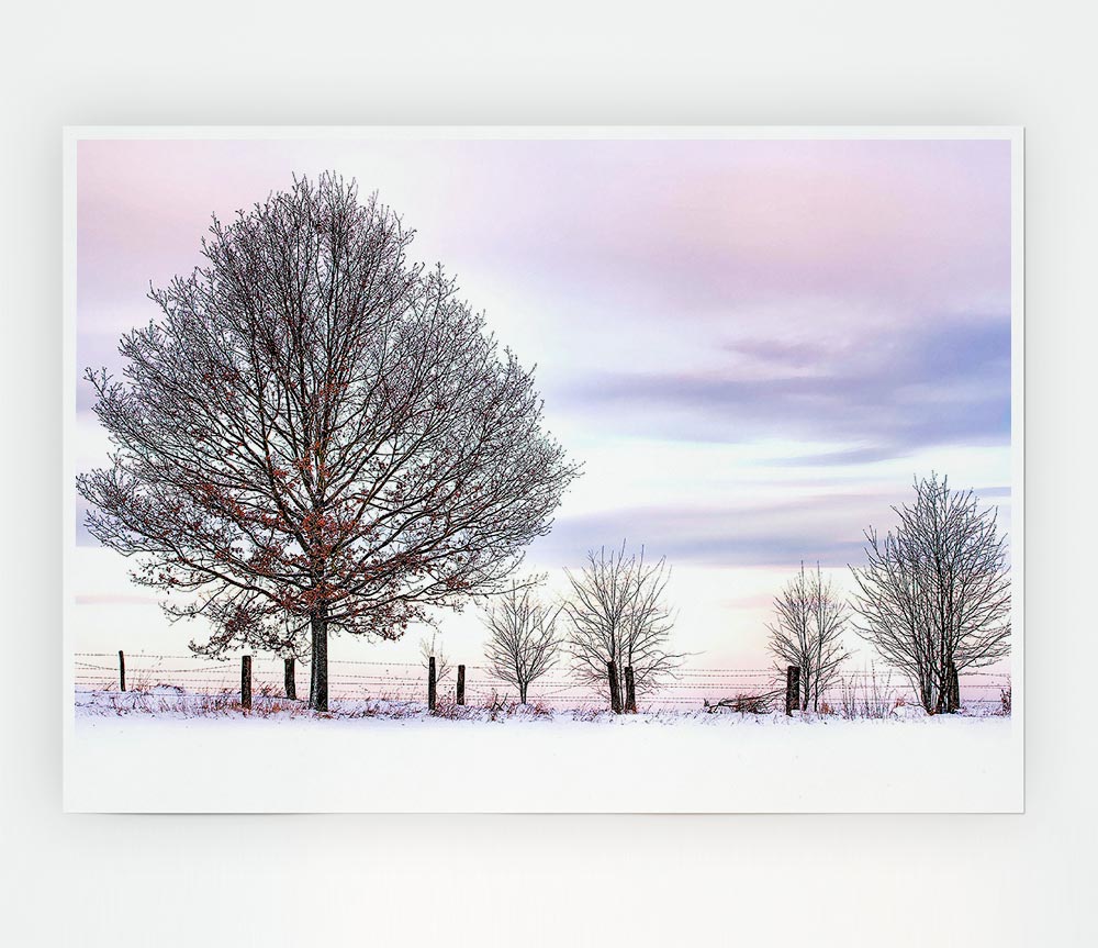 Trees And Fence Winter Print Poster Wall Art