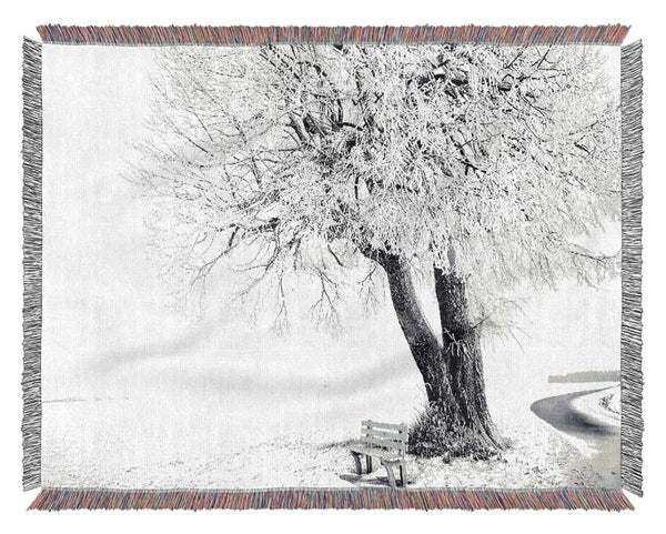 Bench Under Tree Winter Woven Blanket