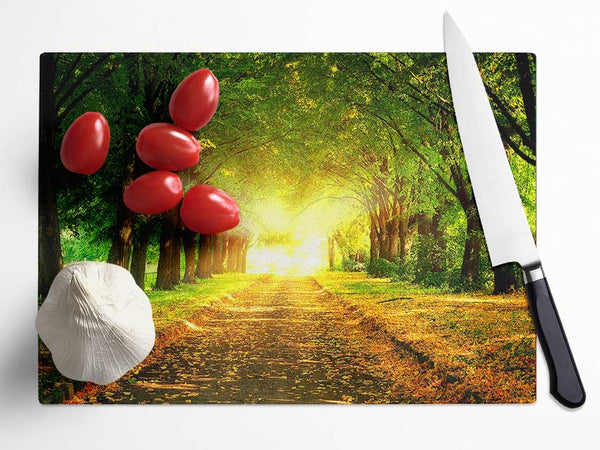 Autumn Path Glass Chopping Board