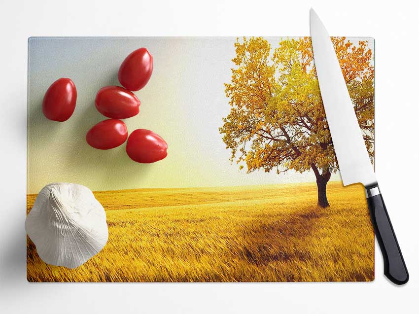 Golden Trees Fields Glass Chopping Board