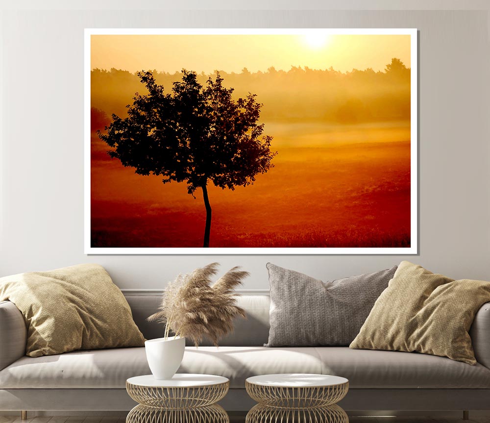 Blazing Sun Tree Print Poster Wall Art