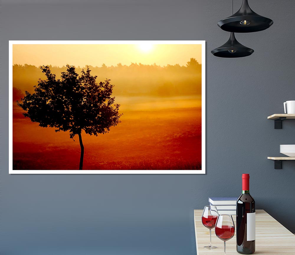 Blazing Sun Tree Print Poster Wall Art