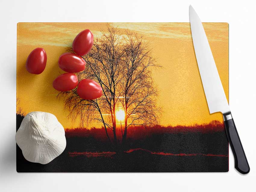 Sun Through The Golden Tree Glass Chopping Board