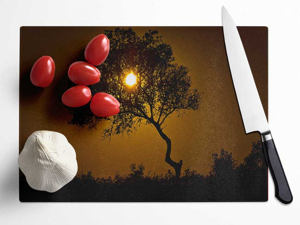 Chocolate Sunset Tree Glass Chopping Board