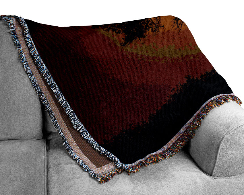 Chocolate Sunset Tree Woven Blanket