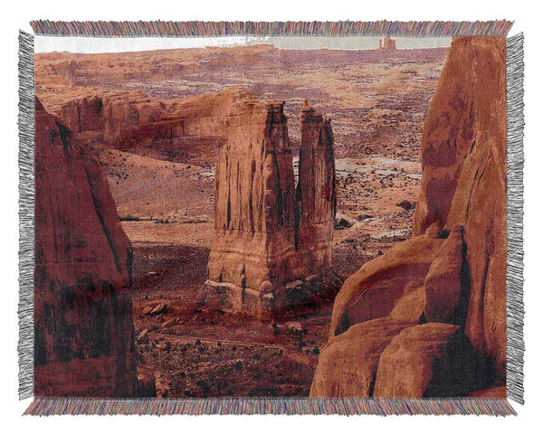 Courthouse Towers At Sunset Arches National Park Utah Woven Blanket