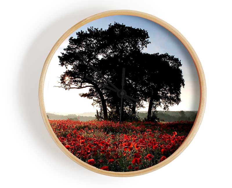 Sunset Poppy tree Clock - Wallart-Direct UK