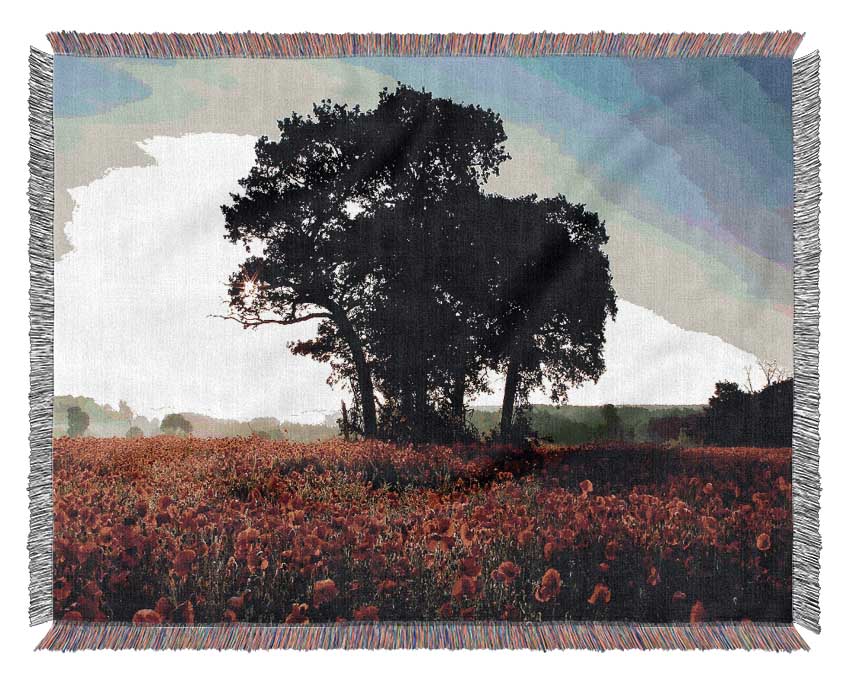 Sunset Poppy tree Woven Blanket