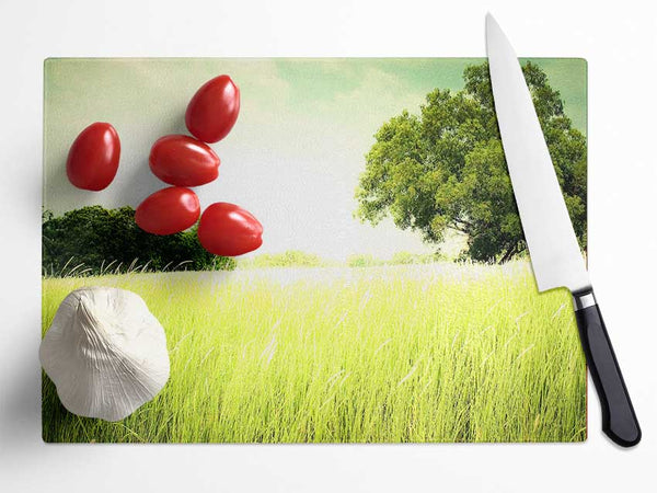 Summer Field Grass Glass Chopping Board