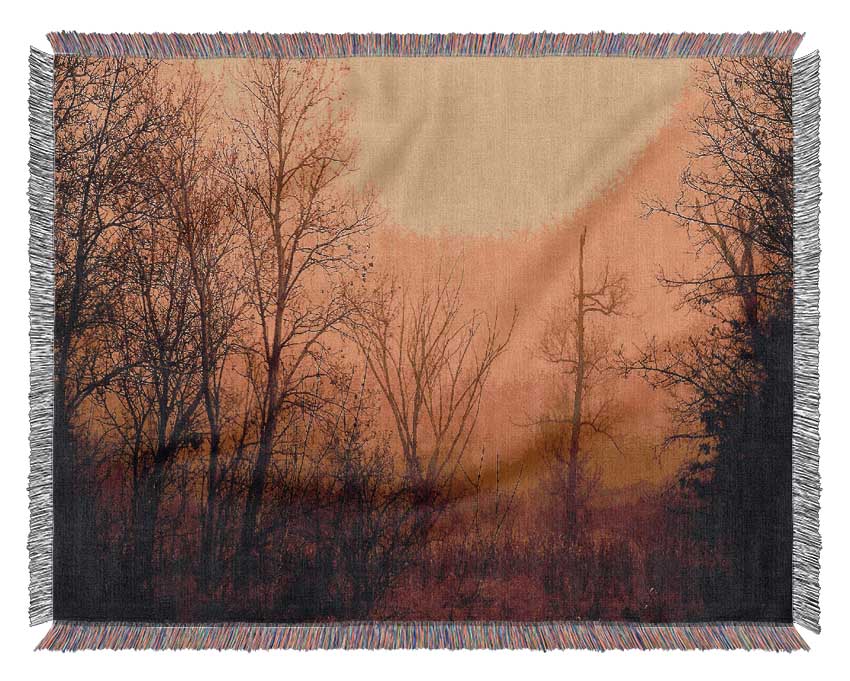 Stunning Golden Light In The Winter Forest Woven Blanket