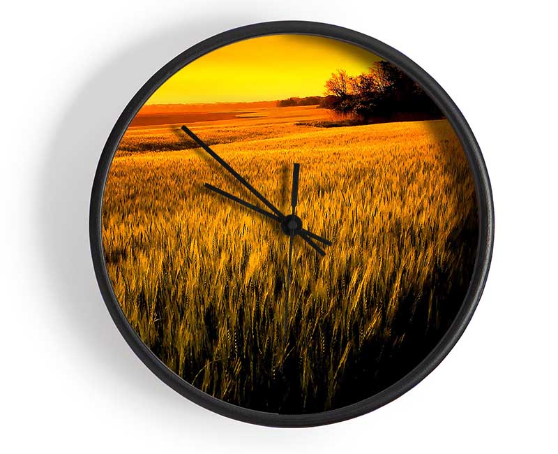 Sunset Over Wheat Field Clock - Wallart-Direct UK