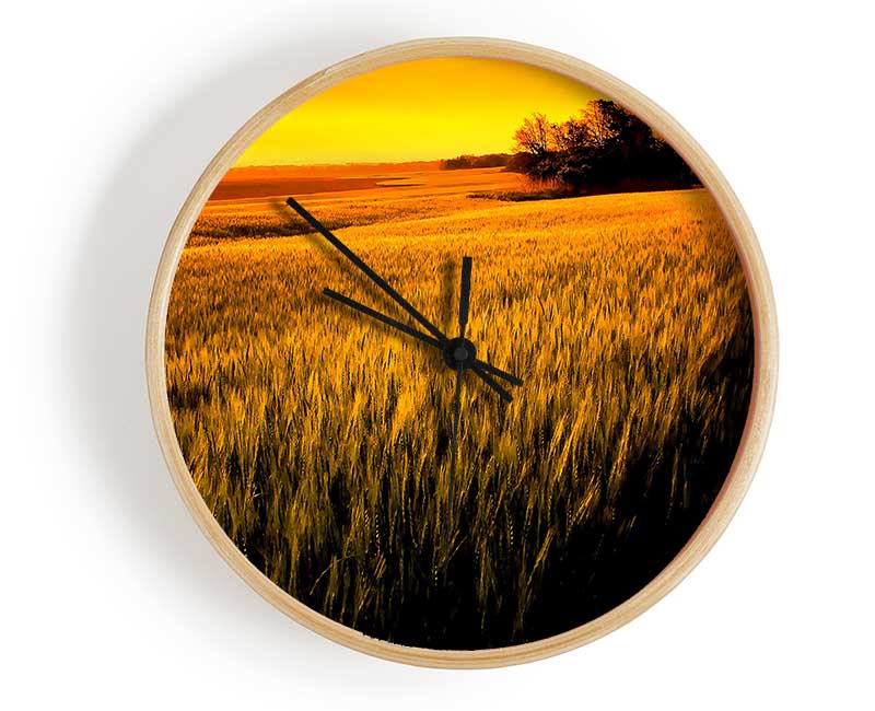 Sunset Over Wheat Field Clock - Wallart-Direct UK