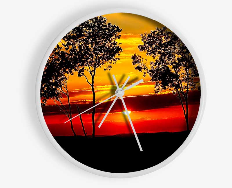 Red Sunrise Through The Trees Clock - Wallart-Direct UK