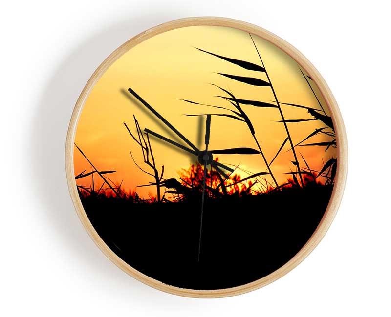 Sunset Reeds Clock - Wallart-Direct UK