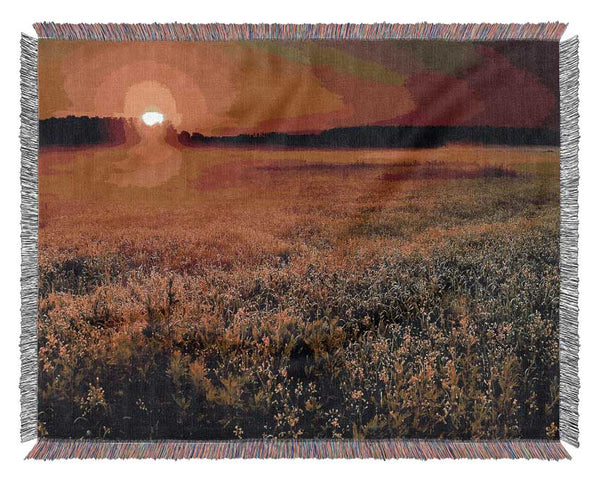 Sunset Over The Field Woven Blanket