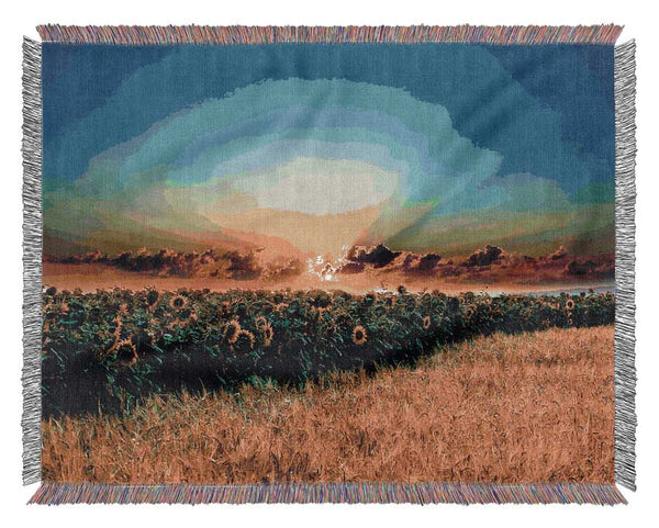 Sunflower Field Sunset Woven Blanket