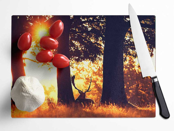 Stag In The Morning forest Glass Chopping Board