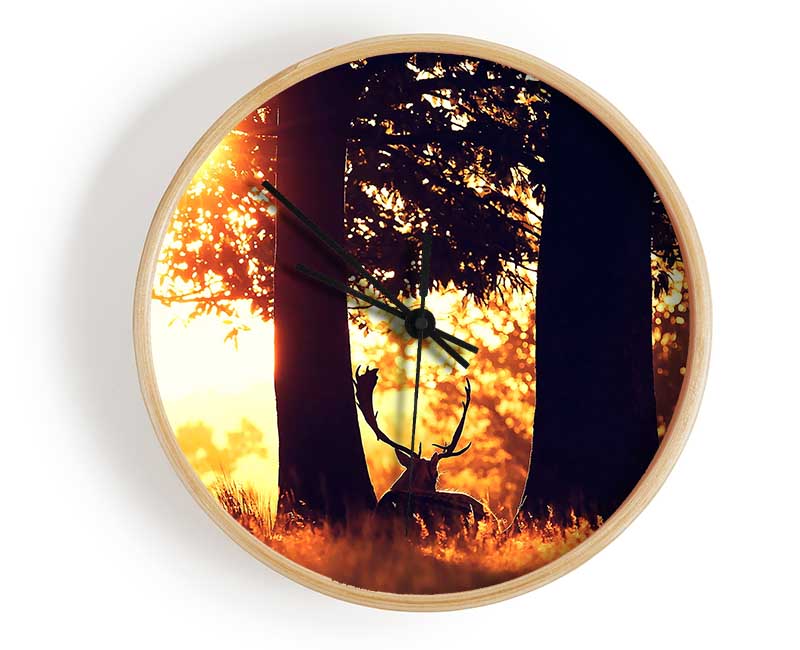 Stag In The Morning forest Clock - Wallart-Direct UK