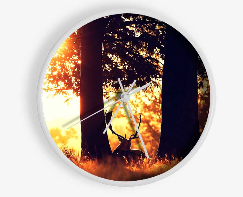 Stag In The Morning forest Clock - Wallart-Direct UK