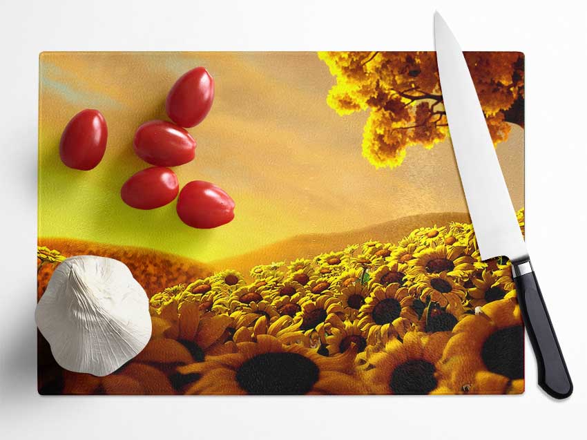 Sun Flower World Glass Chopping Board