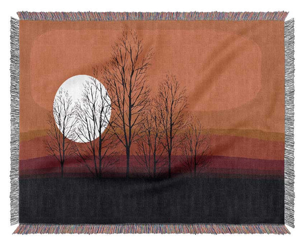 Orange Sunset Trees Woven Blanket