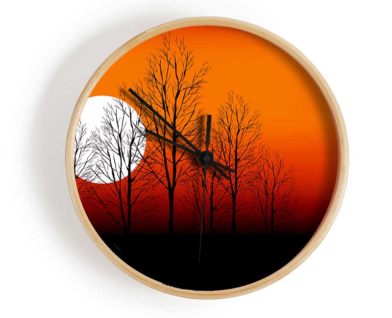 Orange Sunset Trees Clock - Wallart-Direct UK