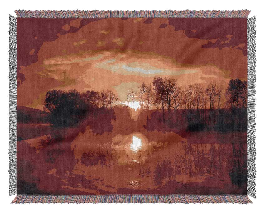 Stunning Lake Sunrise Reflections Woven Blanket