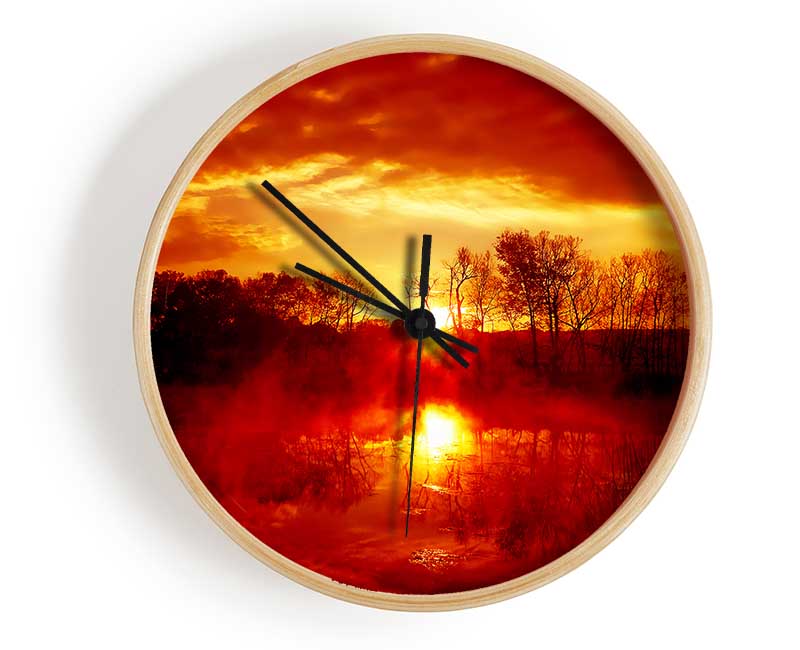 Stunning Lake Sunrise Reflections Clock - Wallart-Direct UK