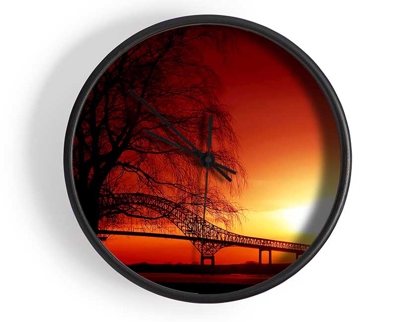 Bridge Over The Orange Winter Lake Clock - Wallart-Direct UK