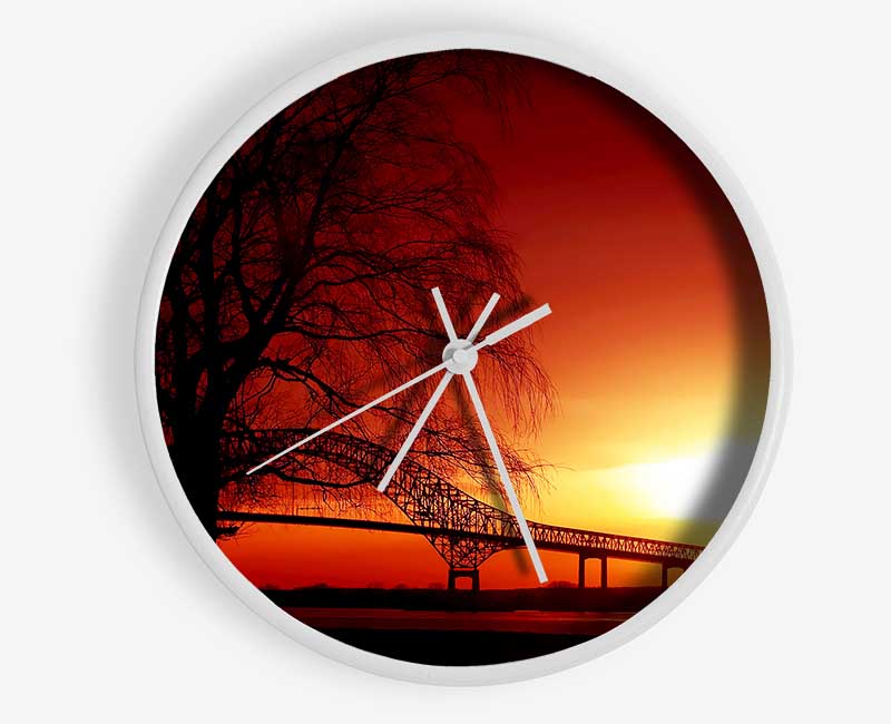 Bridge Over The Orange Winter Lake Clock - Wallart-Direct UK