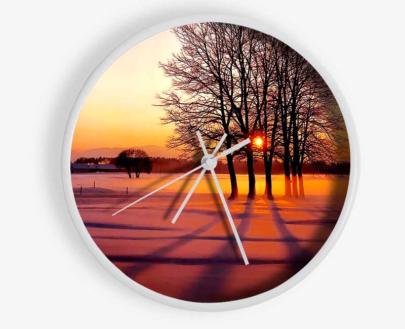 Winter Tree Sunrise Pinks Clock - Wallart-Direct UK