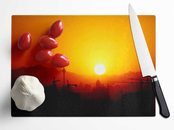 Blazing Sun Over The Harbour Glass Chopping Board