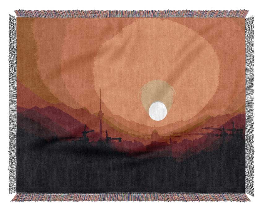 Blazing Sun Over The Harbour Woven Blanket