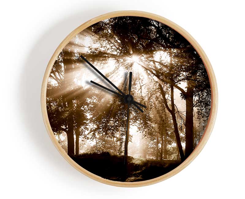 Sunrays Through The Chocolate Woodland Clock - Wallart-Direct UK