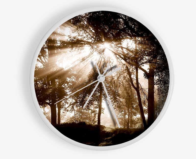 Sunrays Through The Chocolate Woodland Clock - Wallart-Direct UK