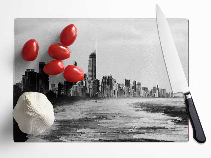 Miami Beach B n W Glass Chopping Board