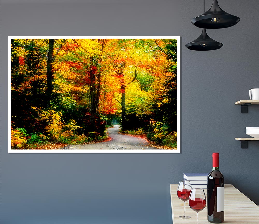 Autumn Road Print Poster Wall Art