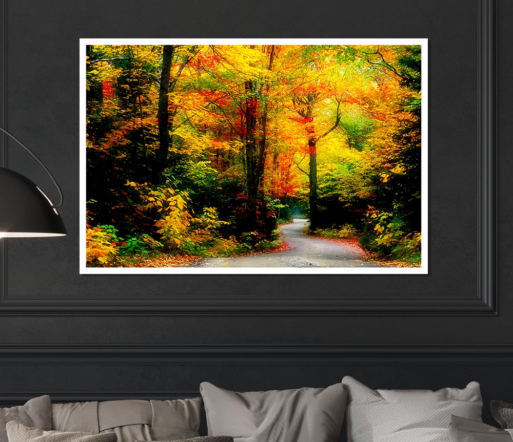 Autumn Road Print Poster Wall Art