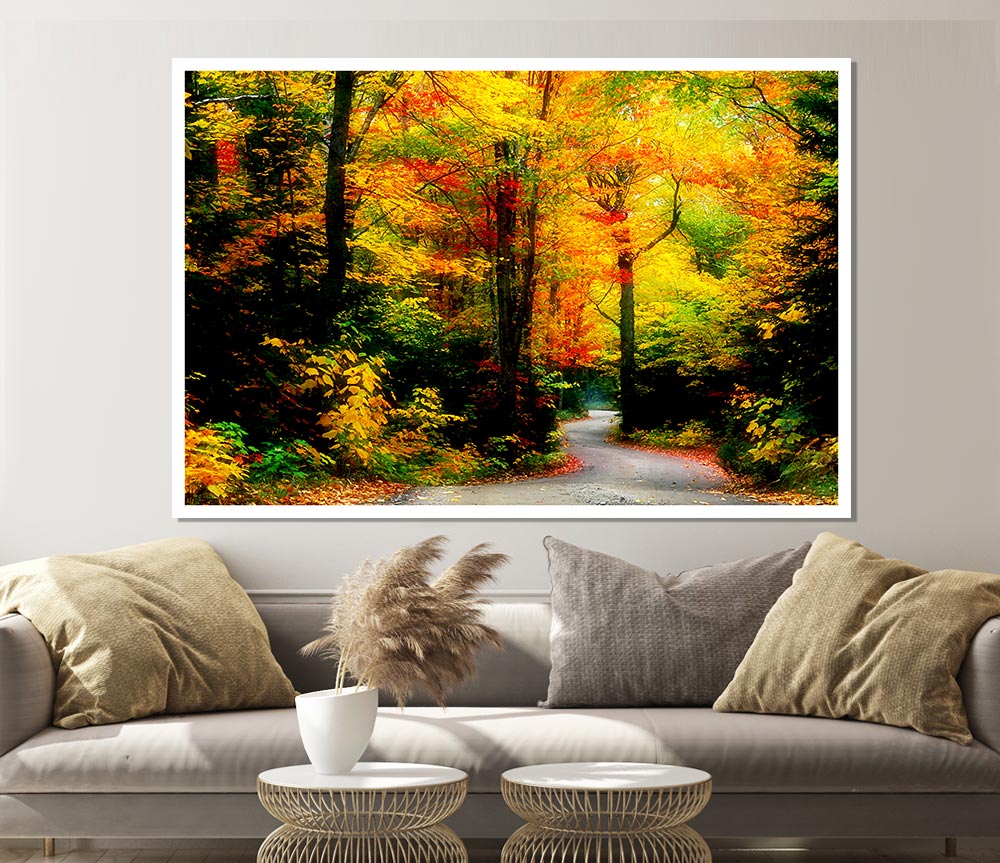 Autumn Road Print Poster Wall Art