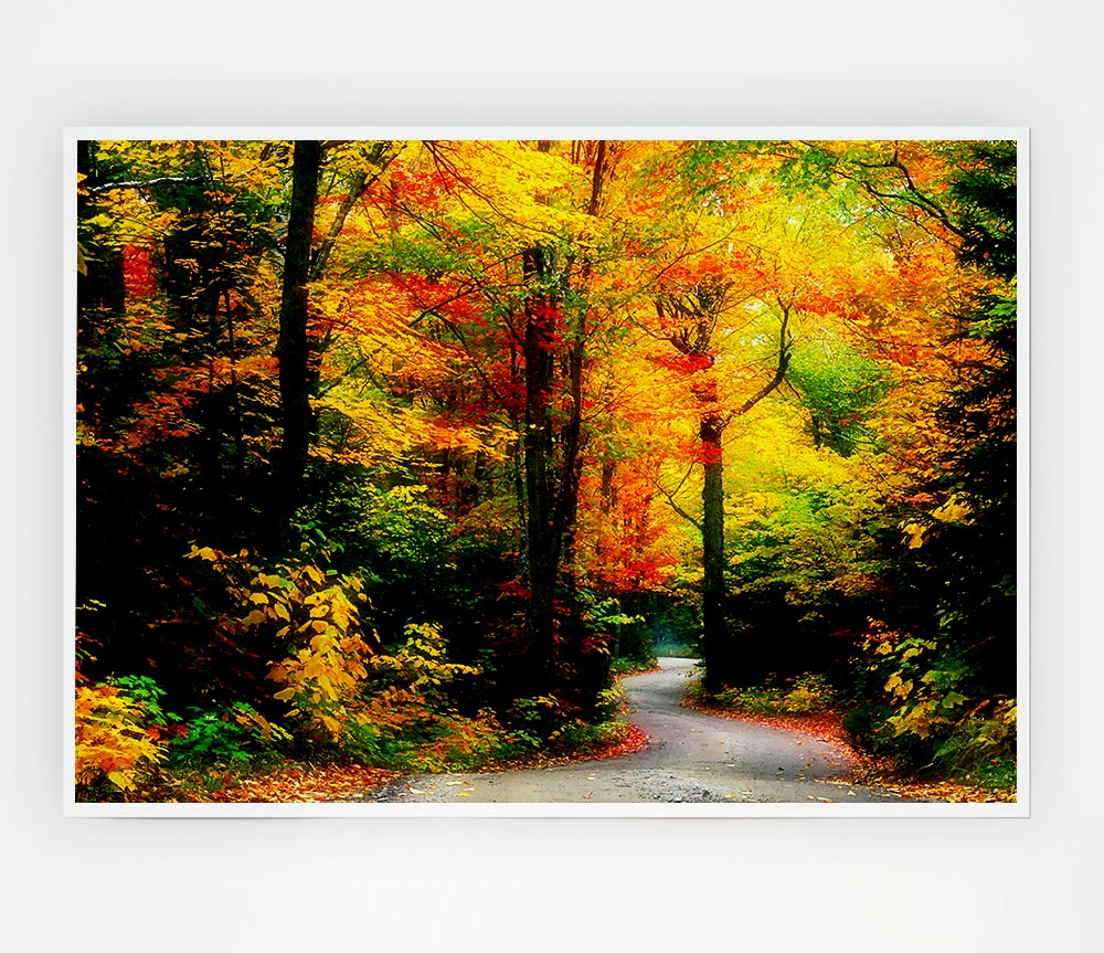 Autumn Road Print Poster Wall Art